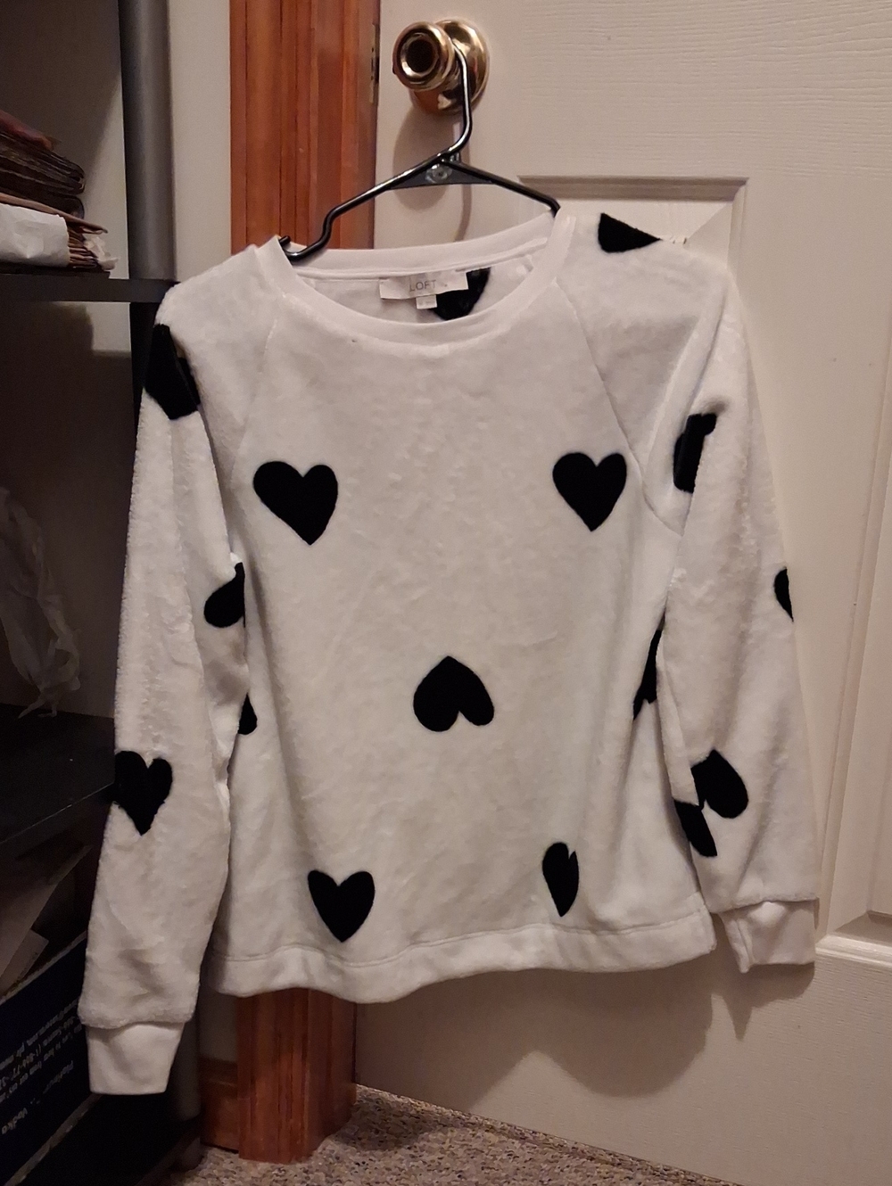 LOFT White Sweater with Black Heart Print